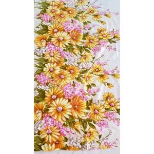 Vintage Flower Power Fabric 1.5 yds x 44w Yellow Daisies Pink Flowers